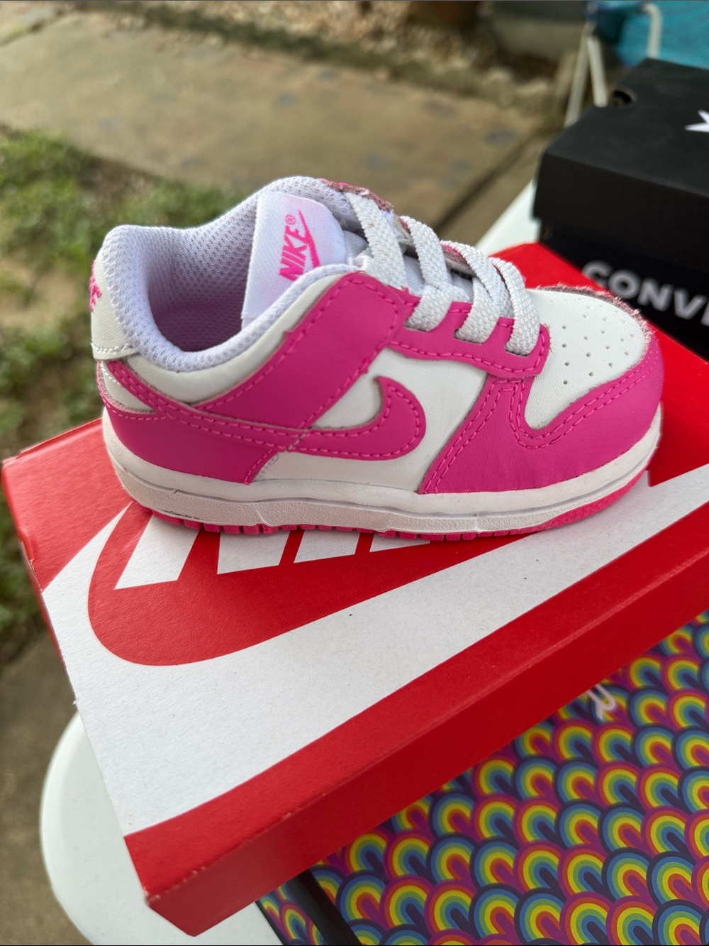 Nike Kids Pink and White Low-Top Sneaker